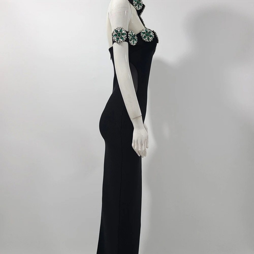 High End Fashion Luxury Women Party Dress Elegant Diamonds Flowers Maxi Long - Picture 13 of 13